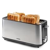 DOMO DO967T Toaster Langschlitz - für 4 Toasts - mit eingebautem Brötchenaufsatz - Edelstahl - 1350 W