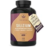Silizium Kapseln - 180 Stück für 6 Monate - hochdosiert - Mit Zink, Selen & Kupfer - Organisches Silicium hochdosiert aus indischem Bambusextrakt - 643mg - Vegan - TRUE NATURE
