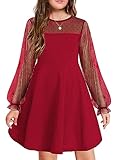 Arshiner Kleid Mädchen Festlich Hochzeit Party Langarmkleid Freizeitkleid Prinzessinkleider Kinder Teenager Kleidung Weinrot 160 12-13 Jahre