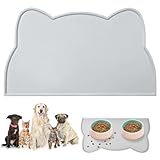 vsshe Napfunterlage für Kleine Hunde und Katze, 44 x 25 cm Napfunterlage Silikon wasserdichte und rutschfeste Silikon Fressnapf Unterlage Unterlage für Katzennapf Futtermatten (Grau)