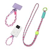 2 Stück Universal Handykette geeignet für alle Smartphones, Kette zum Umhängen um Hals & Handgelenk, Pad mit Kordel, Smartphonekette für Unterwegs, Handyband mit Ersatz Einlage (F)