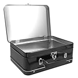 POPETPOP Tragbare Metall Bento Lunchbox Klein 205x150x75mm mit Klappdeckel und Schloss Weißblech Brotdose für Erwachsene Schule Camping und Outdoor