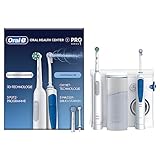 Oral-B Oral Health Center Munddusche mit Oxyjet-Technologie für Zahnreinigung, 2 Ersatzdüsen & PRO Series 1 Elektrische Zahnbürste/Electric Toothbrush, 2 Aufsteckbürsten, 3 Modi für Zahnpflege, weiß