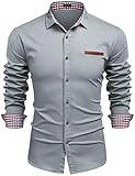 COOFANDY Hemden Herren Langarm Jeanshemd Bügelleicht Hemden Modern Langarmhemd Business Hochzeit Freizeit Hemd Slim Fit Baumwoll Hemd mit Karierter Kragen Hellgrau M