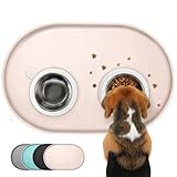 Conlun Napfunterlage Hund,1,2cm Hohe Ränder Futtermatte Katzen zur Vermeidung von Verschüttungen,BPA-Freie Silikonmatte mit Rand Gummi-Hundenapf Unterlage für Futter- und Wassernäpfe(Beige,48x30 cm)WT