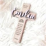 hellomini Personalisierbares Taufkreuz mit 3D-Namen & Taufspruch – Handgefertigtes Holzkreuz Buche – Individuelles Geschenk zur Taufe - Taufgeschenk für Kinder (Regenbogen)