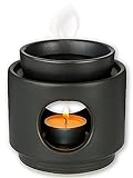 rooted.® | Duftlampe Ambiente Teelicht | Design Aromalampe aus Keramik | Stövchen für ätherische Öle, Duftöl und Duftwachs | Matt Schwarz | Deutsche Markenqualität