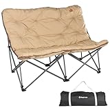 KingCamp Doppelter Campingstuhl faltbar leicht 2 Sitzer Camping Stuhl hochlehner Gartenstuhl bequem Gepolster campingstuhl XXL für Camping, Garten, Picknick, Indoor&Outdoor, Khaki