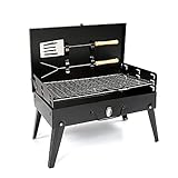 Tragbarer Holzkohlegrill mit Windschutz und BBQ-Werkzeug-Set, höhenverstellbar, für Outdoor-Kochen