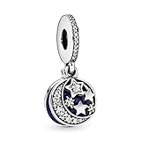 Pandora Moments Moon & Blue Sky Charm-Anhänger Sterling Silber, Cubic Zirkonia, Emaille 791993CZ, Blau