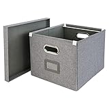 HMF Aufbewahrungsbox mit Deckel für DIN A4 Hängeregister | passend für Kallax | 33 x 37,5 x 28 cm | Grau