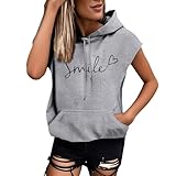 Tank Top Damen Hoodie - Ärmelloses T Shirt Damen Oversize Sweatshirt mit Kapuze Weste Sommer Oberteile Kapuzenpullover Streetwear Tops Taschen Pullover T-Shirts für Frauen Teenager Mädchen