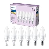 Philips LED Classic E14 Lampen 6-er Pack (40 W), matte LED Lampen mit warmweißem Licht, energiesparende LED Beleuchtung mit langer Nutzlebensdauer