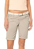 Sublevel Damen Basic Bermudashorts aus Twill-Baumwolle inklusive Gürtel Dark-beige S