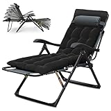 T-ZBDZ Liegestuhl Garten Klappbar mit Auflage, Sonnenliege Klappbar Leicht, Liegestuhl Balkon Verstellbar Gartenliege Wetterfest 150 kg, Liege Gartenstuhl mit Liegefunktion, Relaxliege Outdoor Schwarz