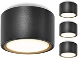 GeyouLux 4 Stück LED Aufbauspot Schwarz-Ø95x55mm-extra flach & großer Leuchtfläche-Aufbaustrahler inkl. 6W LED GX53 3000K Warmweiß 230V-Deckenspots Aluminium, Aufbauleuchte, Aufputz Deckenstrahler