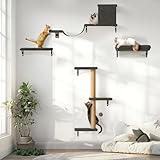 FUKUMARU Kletterwand Katzen Set, 10-teilig Katzen Kletterwand Set, aus robuster Multiplexplatte，Hängematte Katze mit Katzenhaus, Katzenbrücke, Katzenbaum, Katzentreppe bis zu 18 kg, Grau