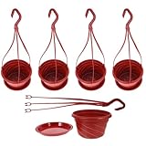 Housoutil Blumenampel Kunststoff, 5 Sätze Runde Blumenampel Toff Aus Kunststoff, Weinrote Hängeampel Töpfe Mit Palettenhaken, Grob Für Innen Außen Pflanzen Decken Balkone