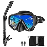 Nigecue Schnorchelset Erwachsene, Schnorcheln Set mit Taucherbrille und Dry Schnorchel, Anti-Leck Anti-Fog Tauchmaske aus Gehärtetem Glas für Schnorcheln, Schwimmen und Tauchen