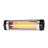 Heizstrahler für den Außenbereich, Quarz, 2500 W, Schwarz/Rot, mit Infrarot, ideal für den Einsatz an Wand oder Fuß. Verfügt über ein Thermostat und Maße von 20 x 87 x 8,5 cm für eine effiziente