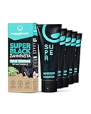 happybrush Vegane Aktivkohle Zahnpasta SuperBlack mit Minze Geschmack 5er Pack - Schwarze Zahnpasta für weisse Zähne und Zahnaufhellung - Vorratspack (5 x 75ml)