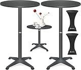 KESSER® 2in1 Stehtisch Bistrotisch 2er Set | Aluminium Edelstahlplatte | höhenverstellbar 70cm / 115cm | Partytisch Tisch Ø 80cm | Rund | In- & Outdoor | Empfangstisch | Inkl. Husse | Anthrazit