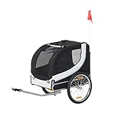 Pawhut Hundeanhänger Fahrradanhänger Hundetransporter Hunde Fahrrad Anhänger Weiß+Schwarz 130 x 73 x 90 cm