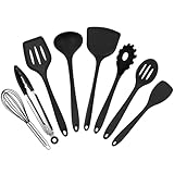 HaWare Küchenhelfer Set, 8 Stück Schwarz Silikon Küchenutensilien Kochutensilien, Hitzebeständiger Kochgeschirr Kochbesteck Set zum Kochen Backen, Gesund & Antihaft, Spülmaschinenfest