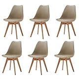 GrandCA HOME 6er-Set Esszimmerstühle, Bürostühle mit Beinen aus massiver Buche, Retro-Design, gepolsterte Stühle, Küchenstühle aus Holz,Khaki