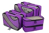 Amazon Brand - Eono 6 Teilige Kleidertaschen, Packing Cubes, Verpackungswürfel, Packtaschen Set für Urlaub und Reisen, Kofferorganizer Reise Würfel, Ordnungssystem für Koffer, Packwürfel - Lila