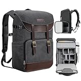 K&F Concept Kamerarucksack Rolltop Fotorucksack Wasserdicht Robuste Rucksack-Stofftaschen aus Stoff für Spiegelreflexkamera Canon Nikon Sony Fujifilm Olympus und 15,6 Zoll Laptop(Leinwand Grau)…