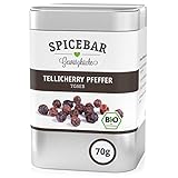 Spicebar - Tellicherry Pfeffer ganz (70g) - Bio Pfefferkörner schwarz aus Indien (Qualitätsstufe 1: TGSEB) in der Spicebar Aroma-Dose - für die Mühle geeignet