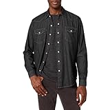Amazon Essentials Herren Langärmeliges Jeanshemd, Normale Passform, Schwarz, L