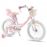 JOYSTAR Einhorn 18 Zoll Kinderfahrrad für 5-8 jährige Mädchen, 18 Zoll Kinderfahrrad mit Stabilisatoren & Kickstand & Korb,Rosa