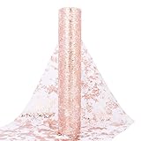 BETESSIN 29cm x 9m Tischläufer Glänzend Roségold Tischband Polyester Tischdeko für Partys und Feierlichkeiten wie Geburtstage, Hochzeiten, Babypartys, Taufen, Kommunion Mädchen uvm.