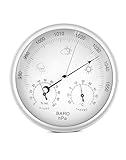 QWORK® 3in1 Wetterstation Analog Ø14 cm, Baro-/Thermo-/Hygrometer mit Edelstahl Gehäuse, Kein Batteriebedarf