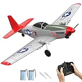 VOLANTEXRC RC Flugzeug P51D Mustang, 2CH 2,4GHz ferngesteuertes Flugzeug mit 2 Batterien und 6-Achsen-Gyro-Stabilisator, 2-Kanal-RTF-RC-Flugzeug für Anfänger, Kinder, Erwachsene (762-3 RTF)