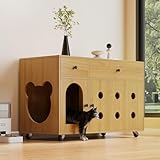 Mengtu Katzenkloschrank (bewegliche Katzentoilette) – Katzenschrank/Katzenhaus mit abnehmbare Sandablassplatte, geruchsisoliert, ohne Katzenklo, 100×45×66 cm (Naturholzfarbe, Gelbmaplefarbe) Tierbedar