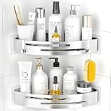 PNNP Duschablage Ohne Bohren Ecke: Duschrega Edelstahl 2 Stück Duschkorb Selbstklebend Mit 2 Haken Badezimmer Regal für dusche aufbewahrung Shampoo und Duschgel (Silber)