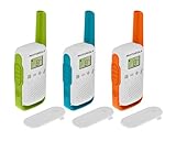 Motorola Solutions – T42 Triple Walkie Talkie Talkabout, Funkgeräte-Set mit 3 Einheiten, PMR446, 16 Kanäle, Reichweite 4 km, mehrfarbig, einfache Kopplung, wasserbeständig