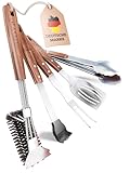 LIKAYA® Premium Grillbesteck-Set [5-TLG.] aus Edelstahl mit Akazienholz-Griff (Grillzange, Grillwender, Grillbürste, Grillgabel & Grillpinsel) – Perfektes Grillwerkzeug für Gasgrill & BBQ!
