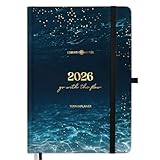 Kalender 2026 Terminplaner Buchkalender A5 von Lebenskompass® 'AQUA' - Edler Wochenplaner 2026 & Terminkalender 2026 - stabiles Hardcover mit schöner Folienprägung