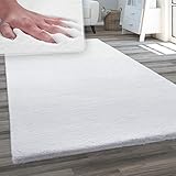 Paco Home Waschbarer Hochflor Teppich Wohnzimmer Flauschig Fellteppich Kunstfell Plüsch Shaggy Weich Fellimitat, Grösse:160x230 cm, Farbe:Weiß
