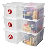 Iris Ohyama Vielseitige Aufbewahrungsbox mit Deckel, Stapelboxen, 30L, 6er-Set, Transparent, Stapelbar, Plastik, Für Schrank, Regale, Organisation, Kleidung, Bettlaken, Plastikbox mit Deckel, USB-M