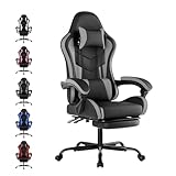 WOTSTA Gaming Chair Computerstuhl Ergonomischer Gaming Stuhl mit Fußstütze Bürostuhl Ergonomischer Computerstuhl mit Lendenwirbelstütze (BLKGY)