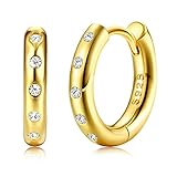 Dochais 925 Sterling Silber Ohrringe Creolen Gold mit Zirkonia, 18 Karat Vergoldet Huggie Ohrring, Dicke Ohrringe Creolen 10mm für Damen