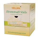 Hellma Zitronensaft-Sticks 100 Stk. je 4 ml säuerlich - 400 ml Vorrats-Box - Konzentrat einzeln, für Kaffee, Tee, vegan