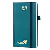 POPRUN Taschenkalender 2025 Klein Hardcover 16,5 x 9 cm (Aug.2024-Dez.2025) - Kalender 2025 Klein - Terminplaner, Planer 1 Woche 2 Seite mit Innentasche - Pazifikgrün