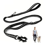 Taktische Hundeleine mit 360° Drehgelenk,Strapazierfähige Retrieverleine für große Hunde, 1.2-1.8 m elastische Hundeleine mit Schnellverschluss-Karabiner & hochreflektierenden Fäden,Schwarze Hundele
