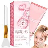 Collagen Night Wrapping Mask, Overnight Maske Gesicht(75ml), Peel off Kollagen Maske - Tiefe Hydratation, Reduziert Falten & Verbessert die Hautelastizität, Pinsel Inklusive